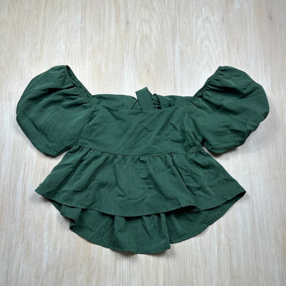 NWT Francesca's Mi Ami XL Green Puff Sleeve Crop Top Tie Back Cottagecore Boho